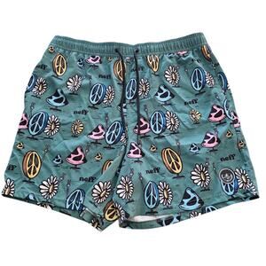 Neff Green Peace Mushroom Print Swim Trunks Size XL